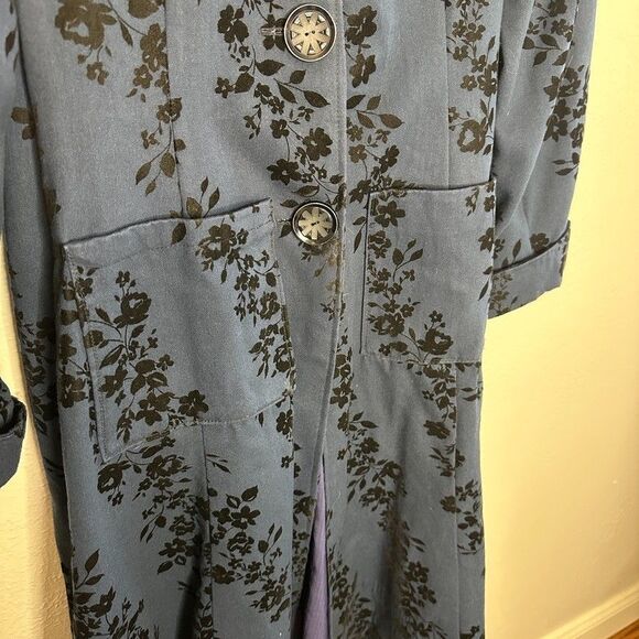 Vintage Y2K Betsey Johnson Navy Velvet Floral Trench Coat 90s Dark Academia M - Picture 6 of 9